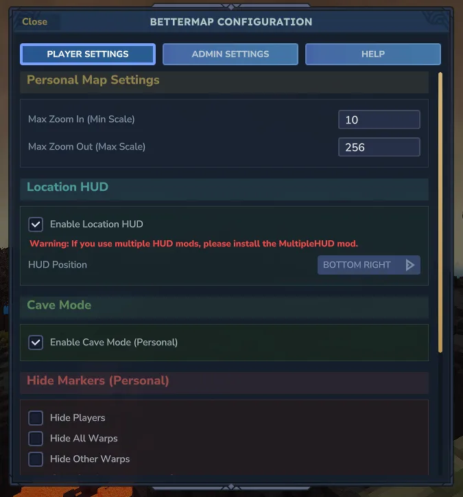 BetterMap configuration UI