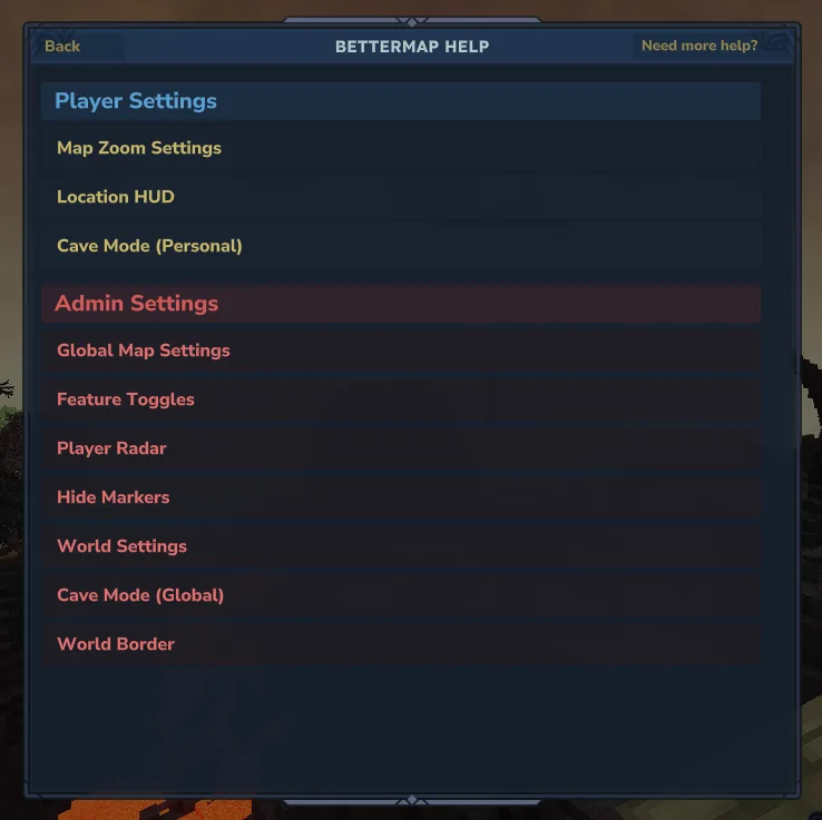 BetterMap help UI